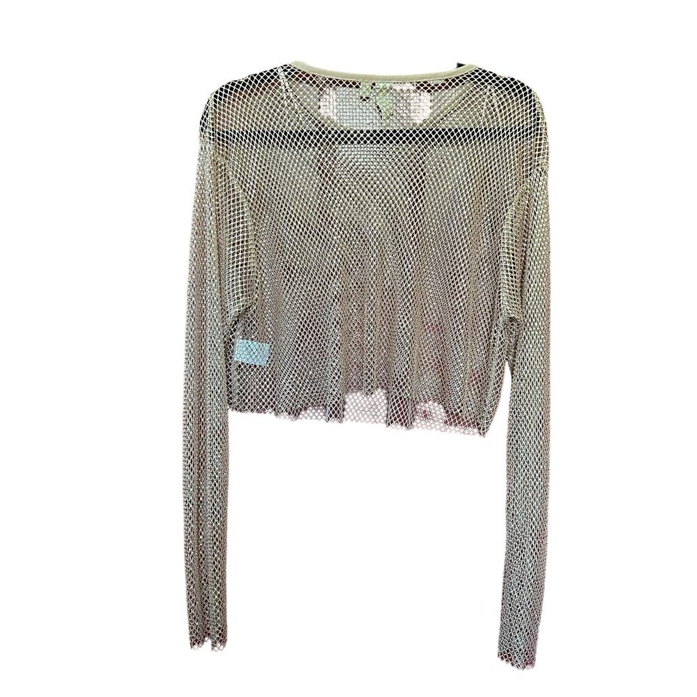 Anthropologie Metallic Mesh Sheer Cropped Long Sleeve Party Top M Layering glitz - Picture 6 of 11